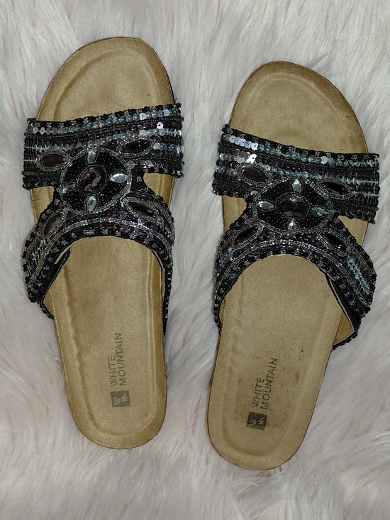 White Mountain Shoes - White Mountain Black Sequin Slide Sandals